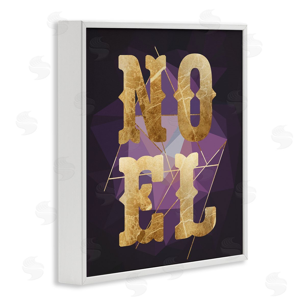 Stupell Studio Noel Typography Purple Geometric Shapes Glam Christmas White Framed Glicee Wall Art Print