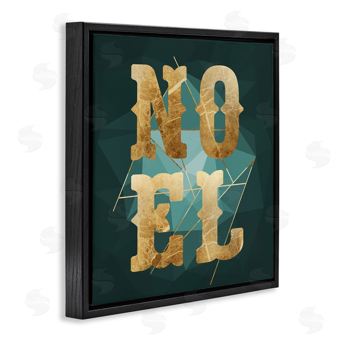 Stupell Studio Noel Glam Christmas Typography Green Geometric Shapes Black Floating Frame Canvas Wall Art Print