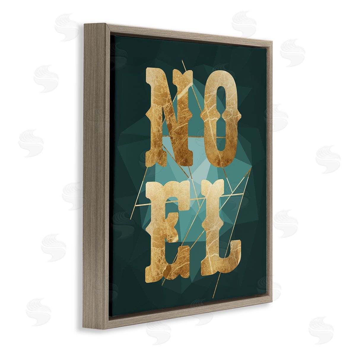 Stupell Studio Noel Glam Christmas Typography Green Geometric Shapes Brown Floating Frame Canvas Wall Art Print