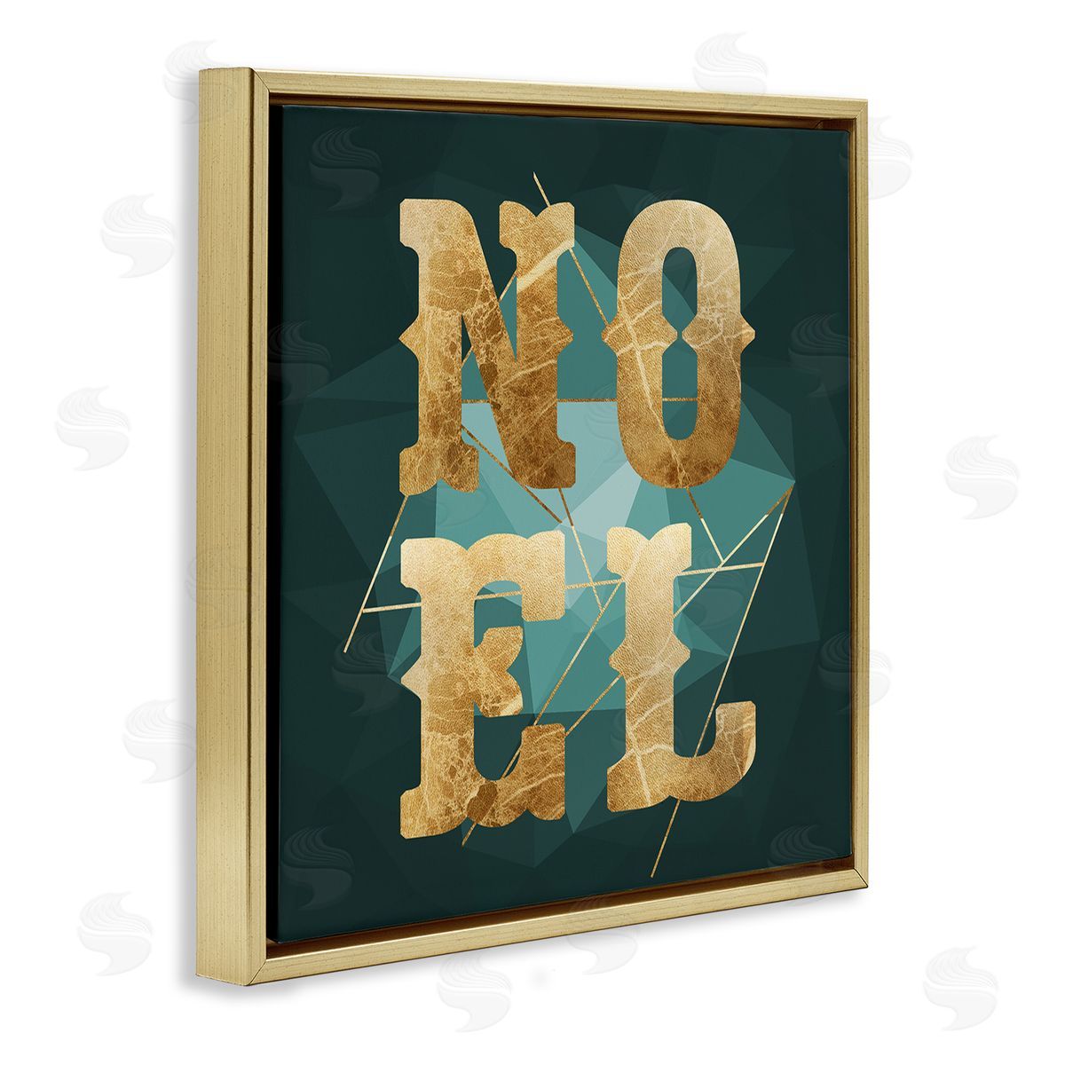 Stupell Studio Noel Glam Christmas Typography Green Geometric Shapes Gold Floating Frame Canvas Wall Art Print