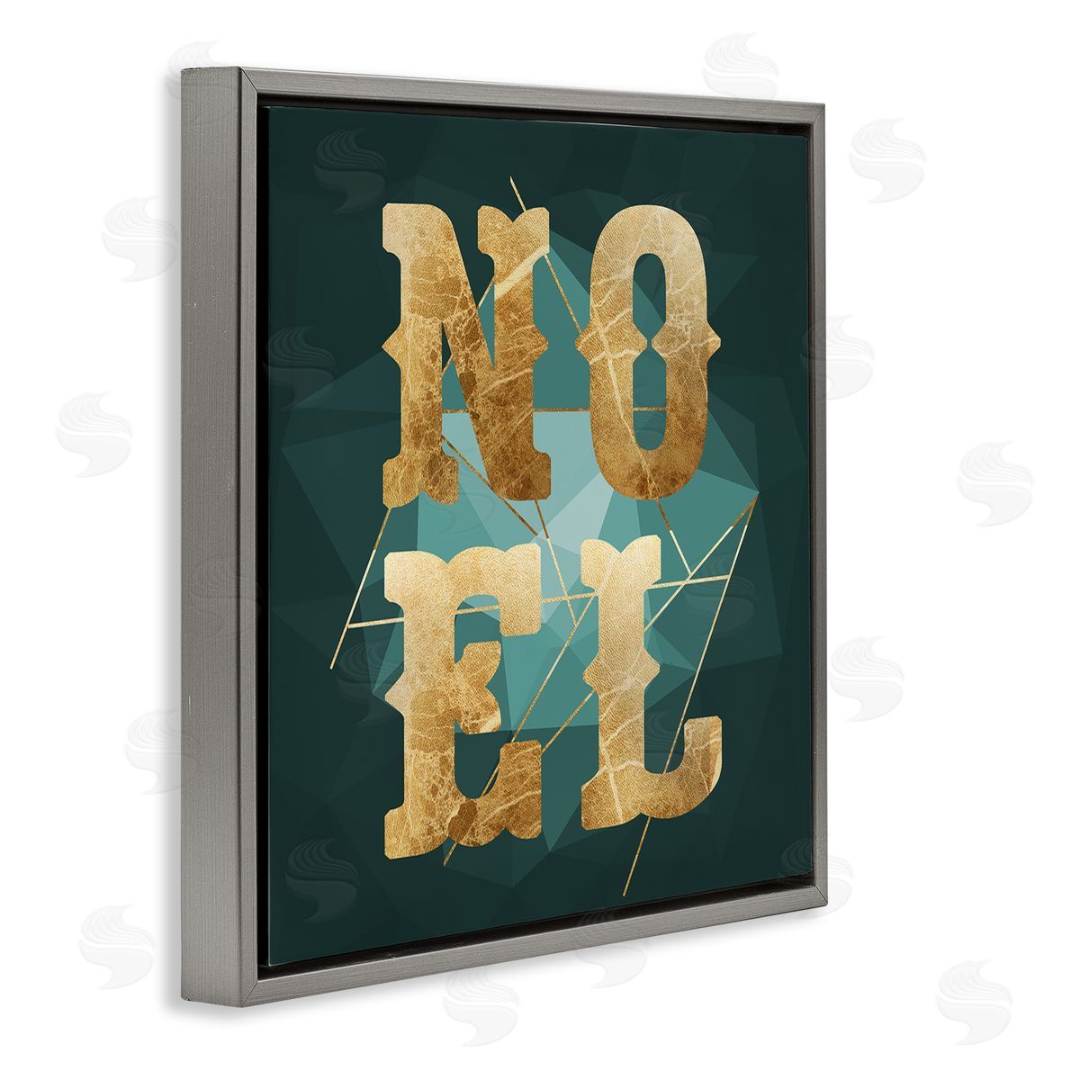 Stupell Studio Noel Glam Christmas Typography Green Geometric Shapes Gray Floating Frame Canvas Wall Art Print