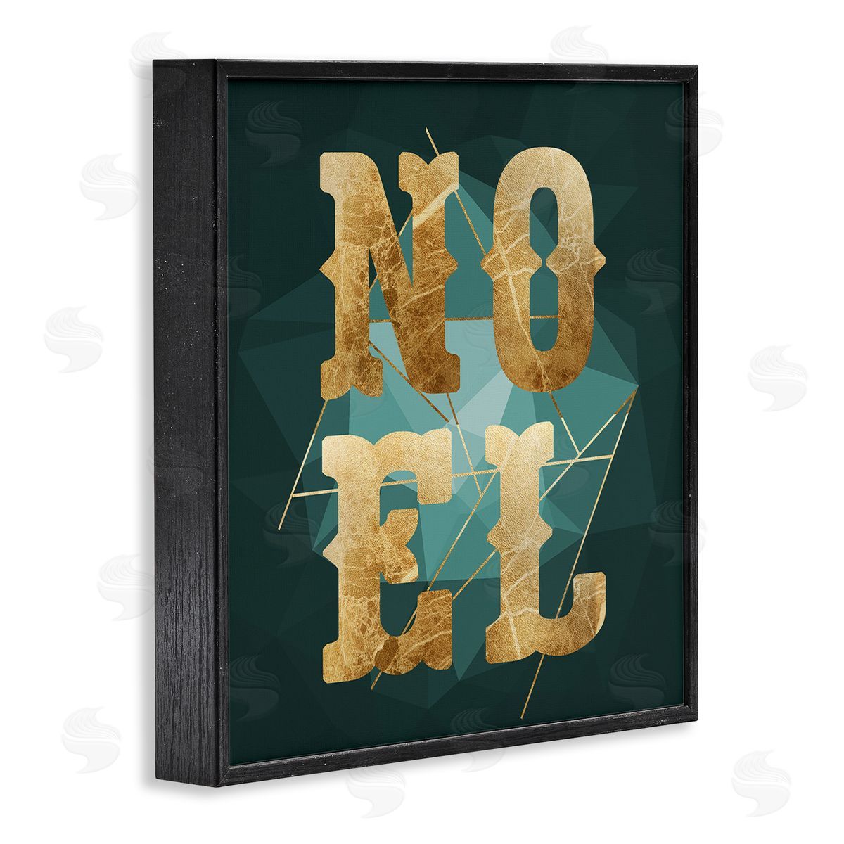Stupell Studio Noel Glam Christmas Typography Green Geometric Shapes Black Framed Glicee Wall Art Print