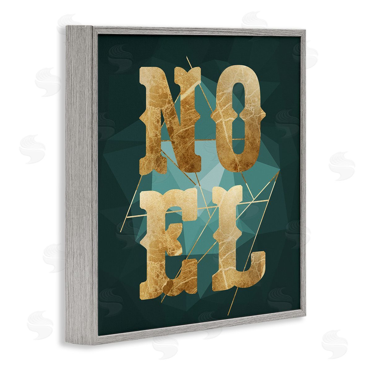 Stupell Studio Noel Glam Christmas Typography Green Geometric Shapes Gray Framed Glicee Wall Art Print