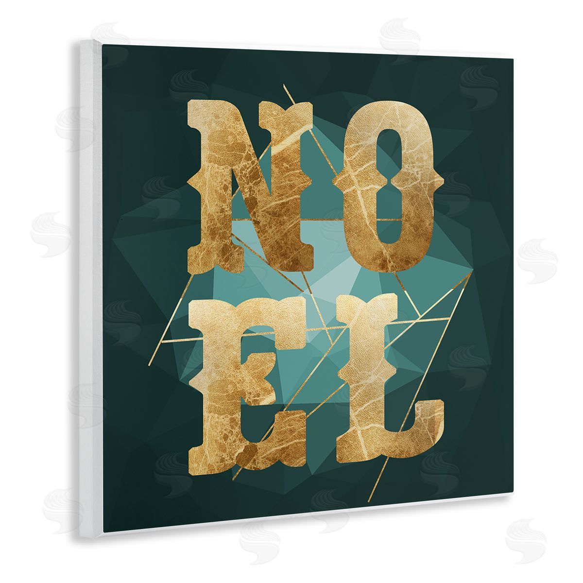 Stupell Studio Noel Glam Christmas Typography Green Geometric Shapes Wooden Wall Plaque Art Print
