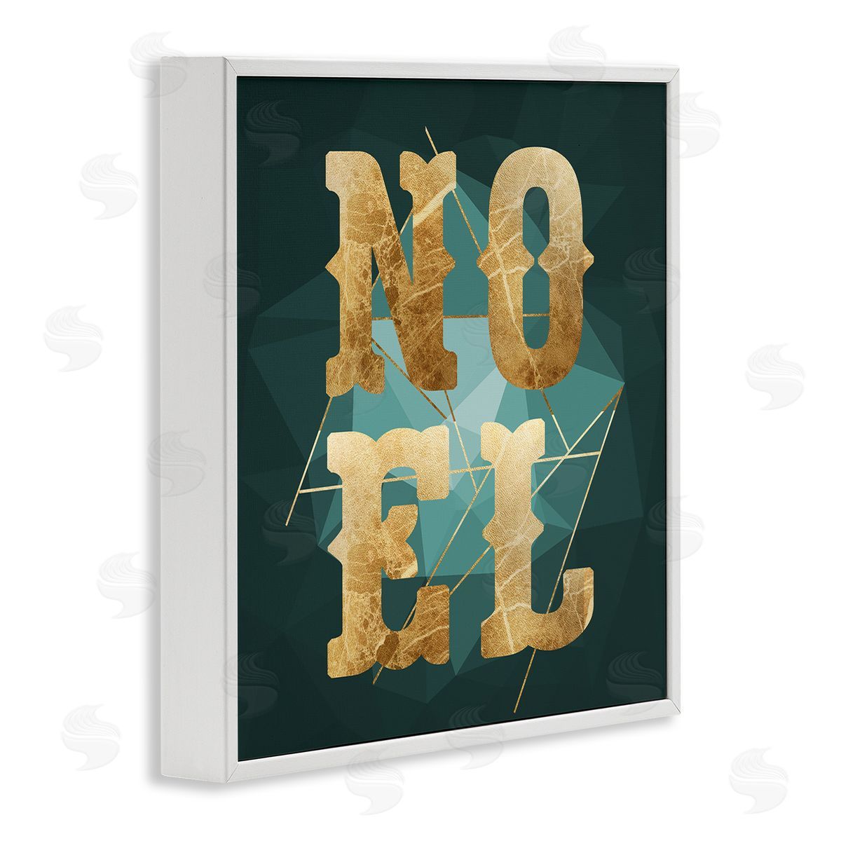 Stupell Studio Noel Glam Christmas Typography Green Geometric Shapes White Framed Glicee Wall Art Print