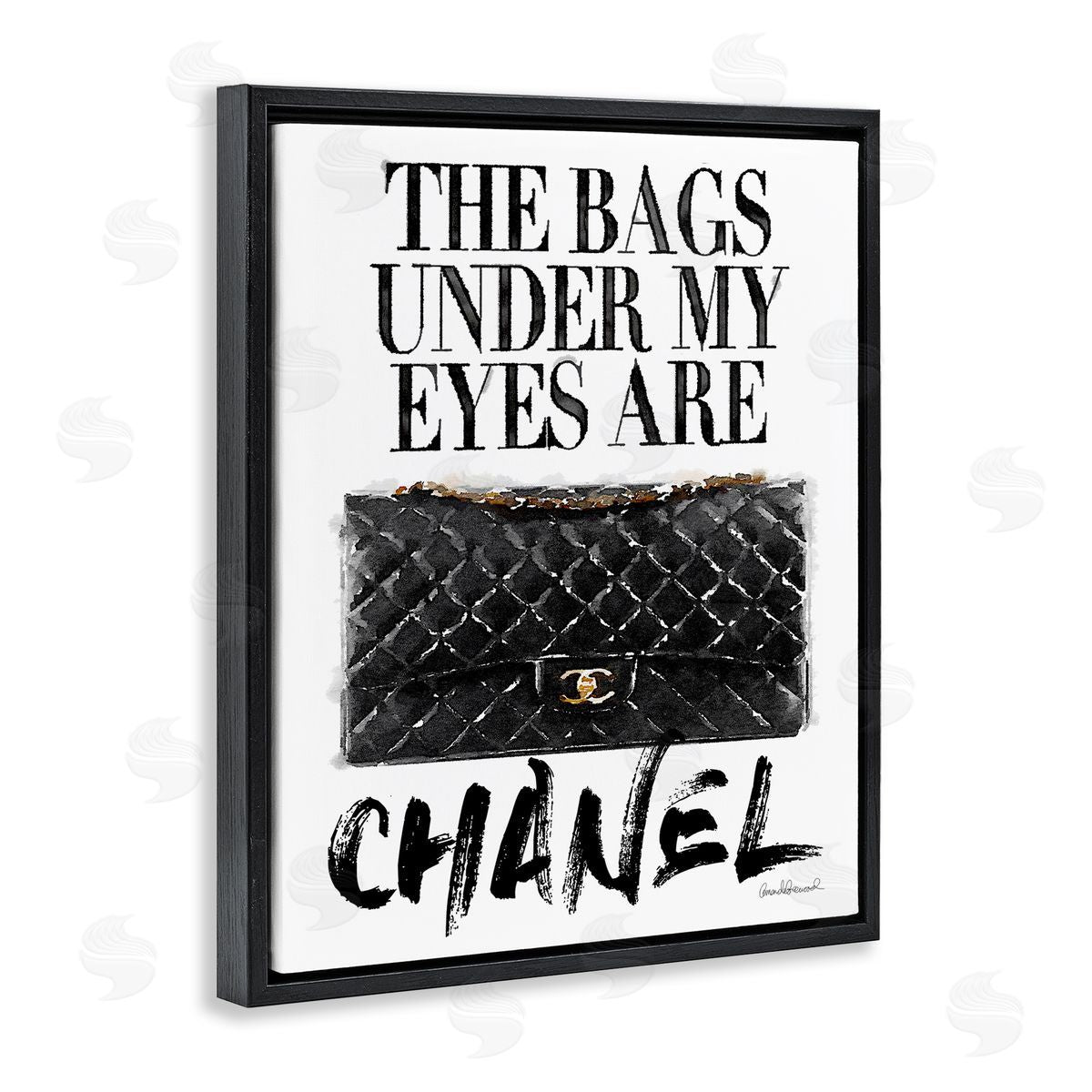 Glam Bags Under My Eyes Black Floating Frame Canvas Wall Art, Home Decor by Amanda Greenwood