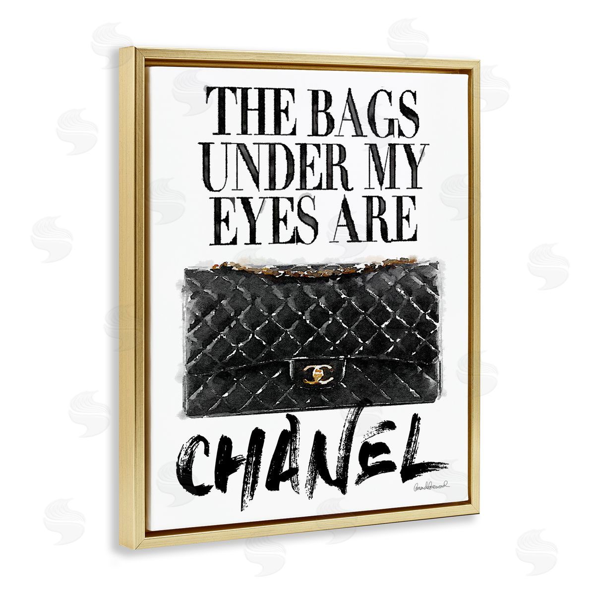 Glam Bags Under My Eyes Gold Floating Frame Canvas Wall Art, Home Decor by Amanda Greenwood