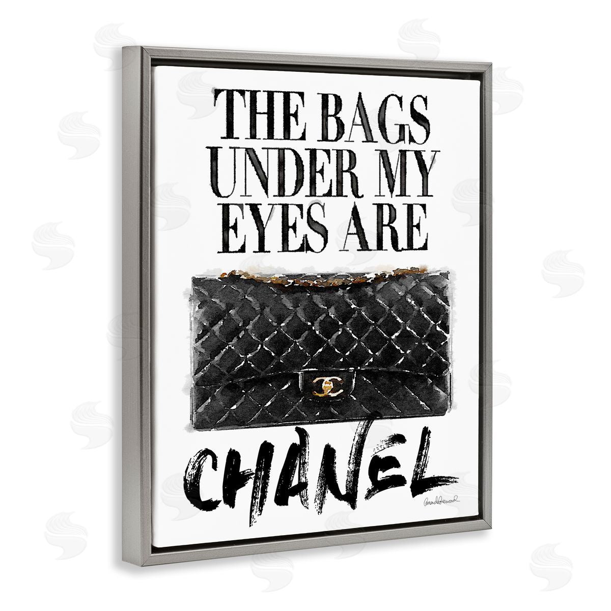 Glam Bags Under My Eyes Grey Floating Frame Canvas Wall Art, Home Decor by Amanda Greenwood