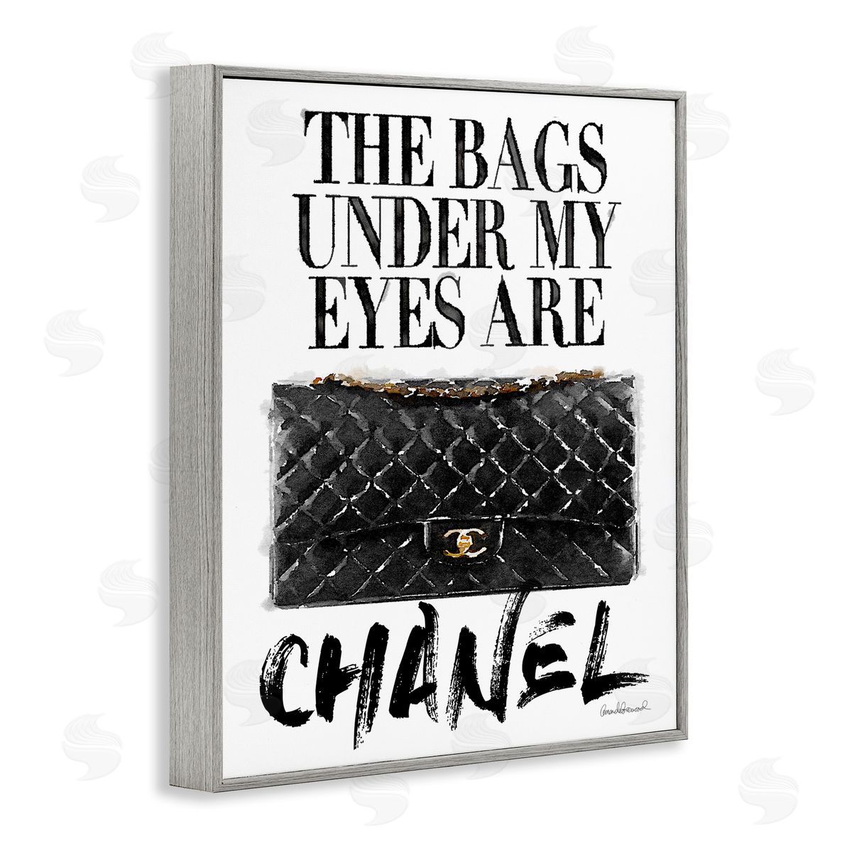 Glam Bags Under My Eyes Grey Frame Print Wall Art, Home Decor by Amanda Greenwood