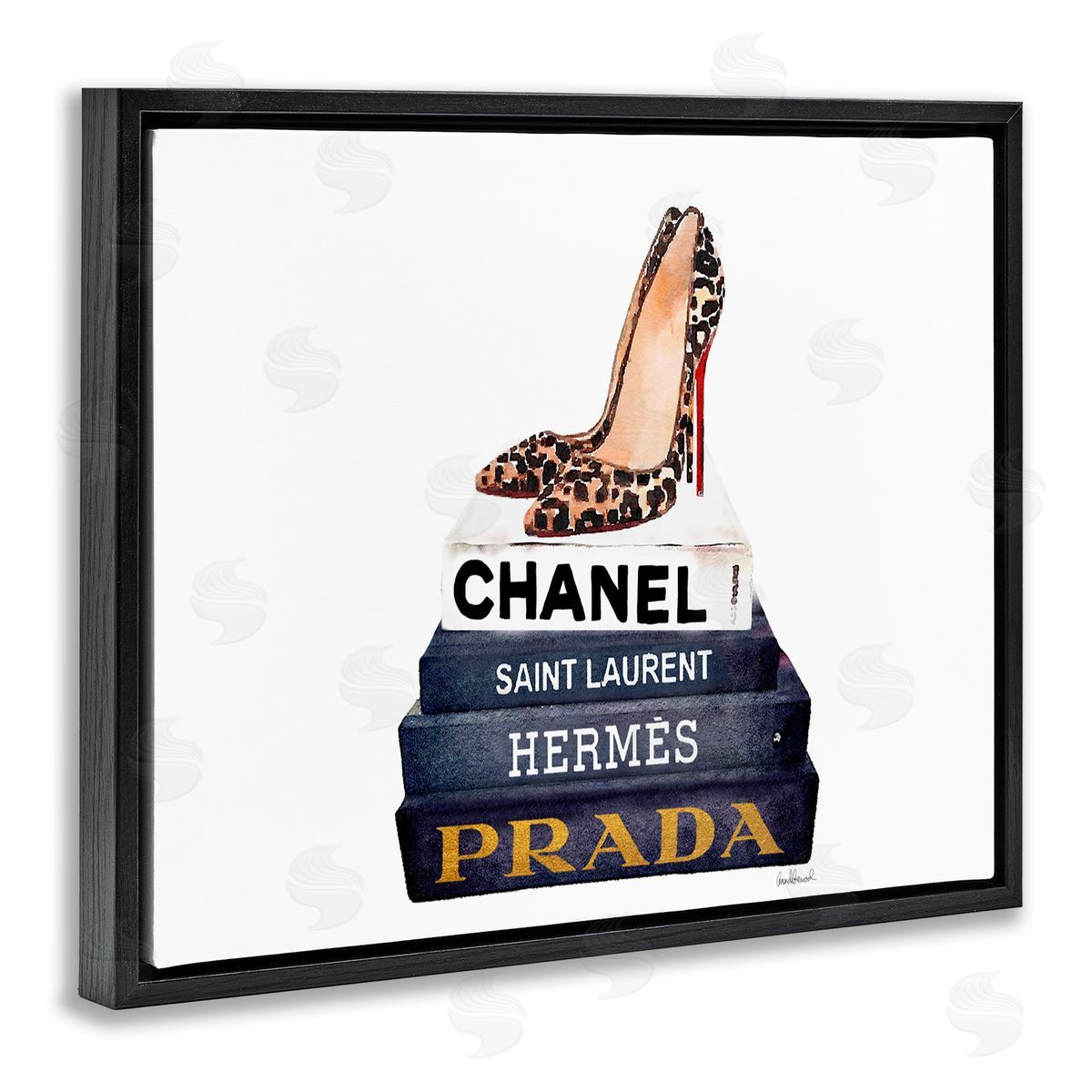 Glam Fashion Book Set Black Floating Frame Canvas Wall Art, Home Decor by Amanda Greenwood