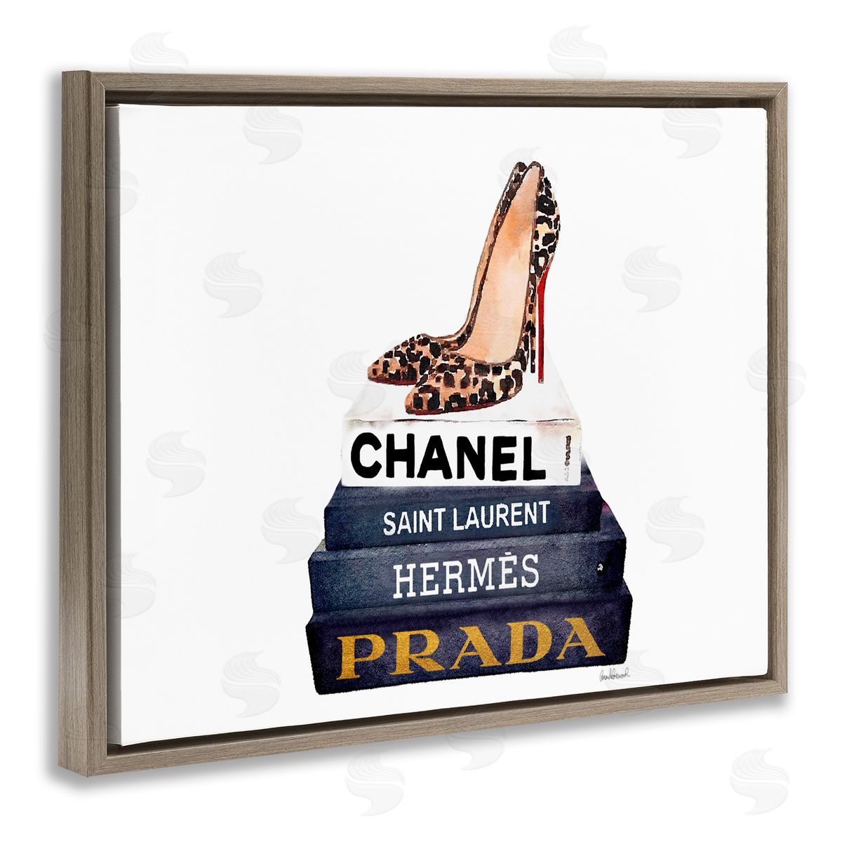 Glam Fashion Book Set Brown Floating Frame Canvas Wall Art, Home Decor by Amanda Greenwood