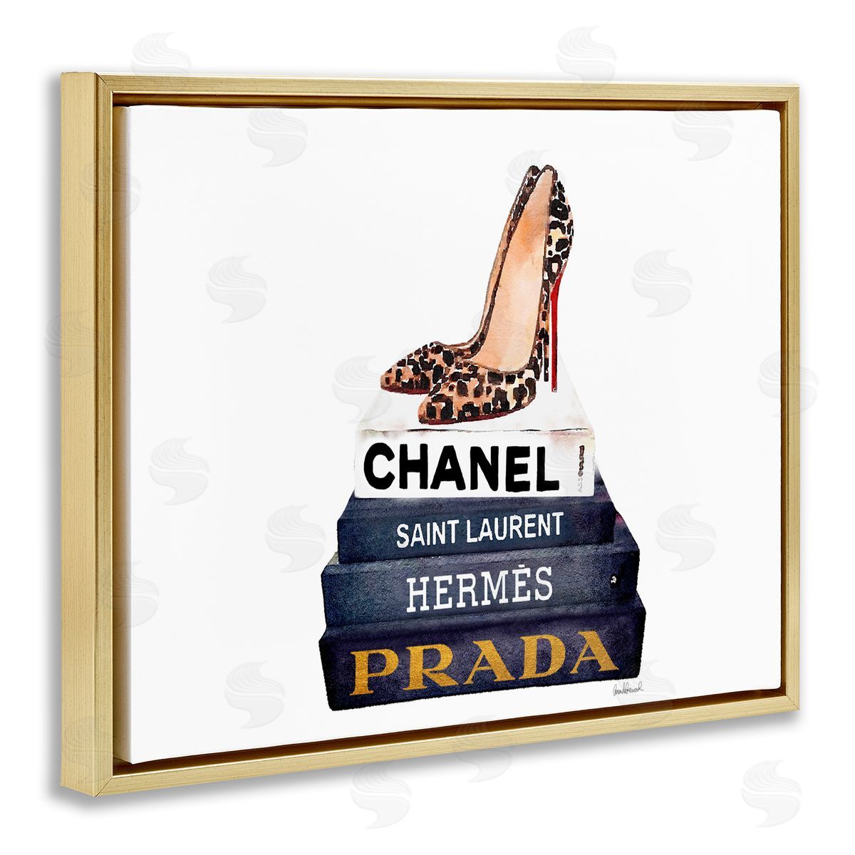 Glam Fashion Book Set Gold Floating Frame Canvas Wall Art, Home Decor by Amanda Greenwood