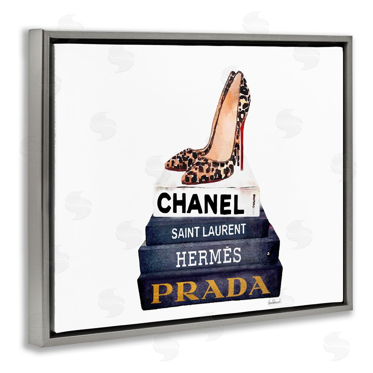 Glam Fashion Book Set Grey Floating Frame Canvas Wall Art, Home Decor by Amanda Greenwood