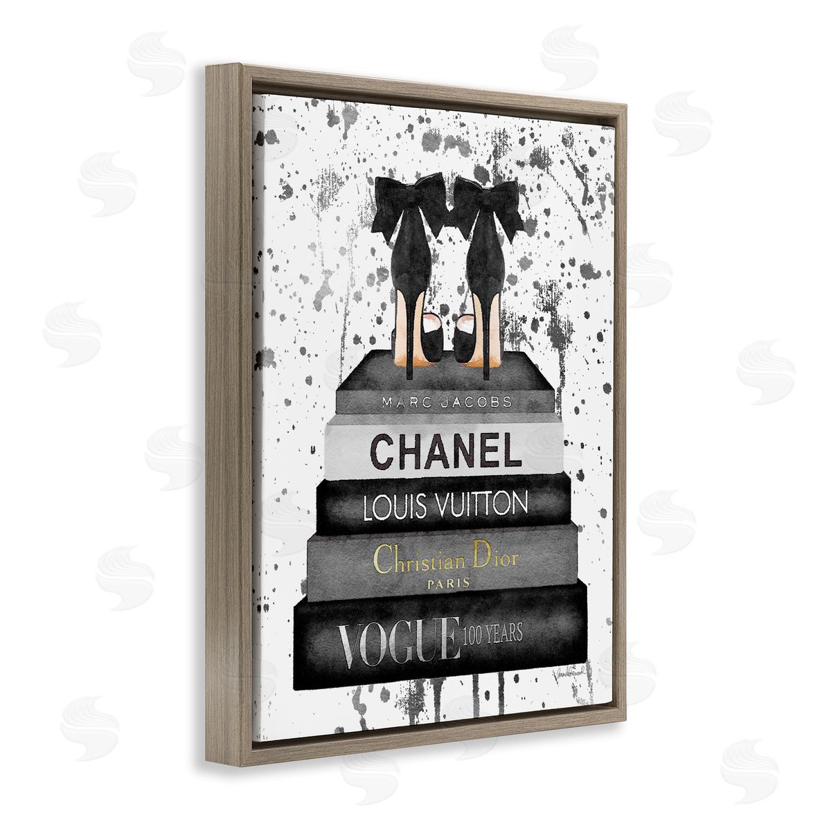 Glam Fashion Books & Heels Brown Floating Frame Canvas Wall Art, Home Decor by Amanda Greenwood