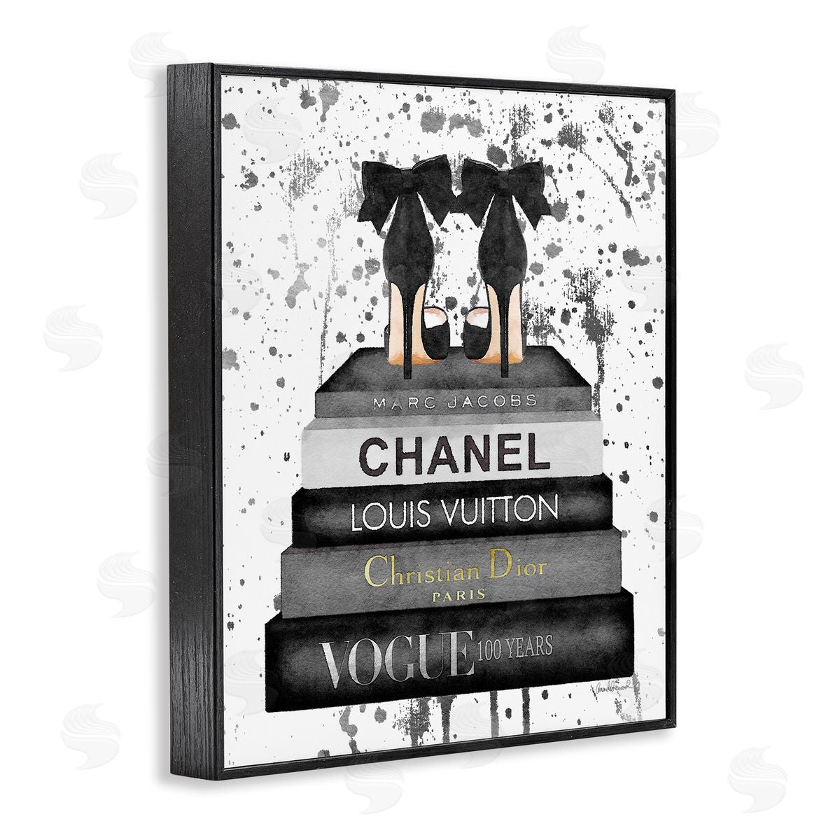 Glam Fashion Books & Heels Black Frame Print Wall Art, Home Decor by Amanda Greenwood