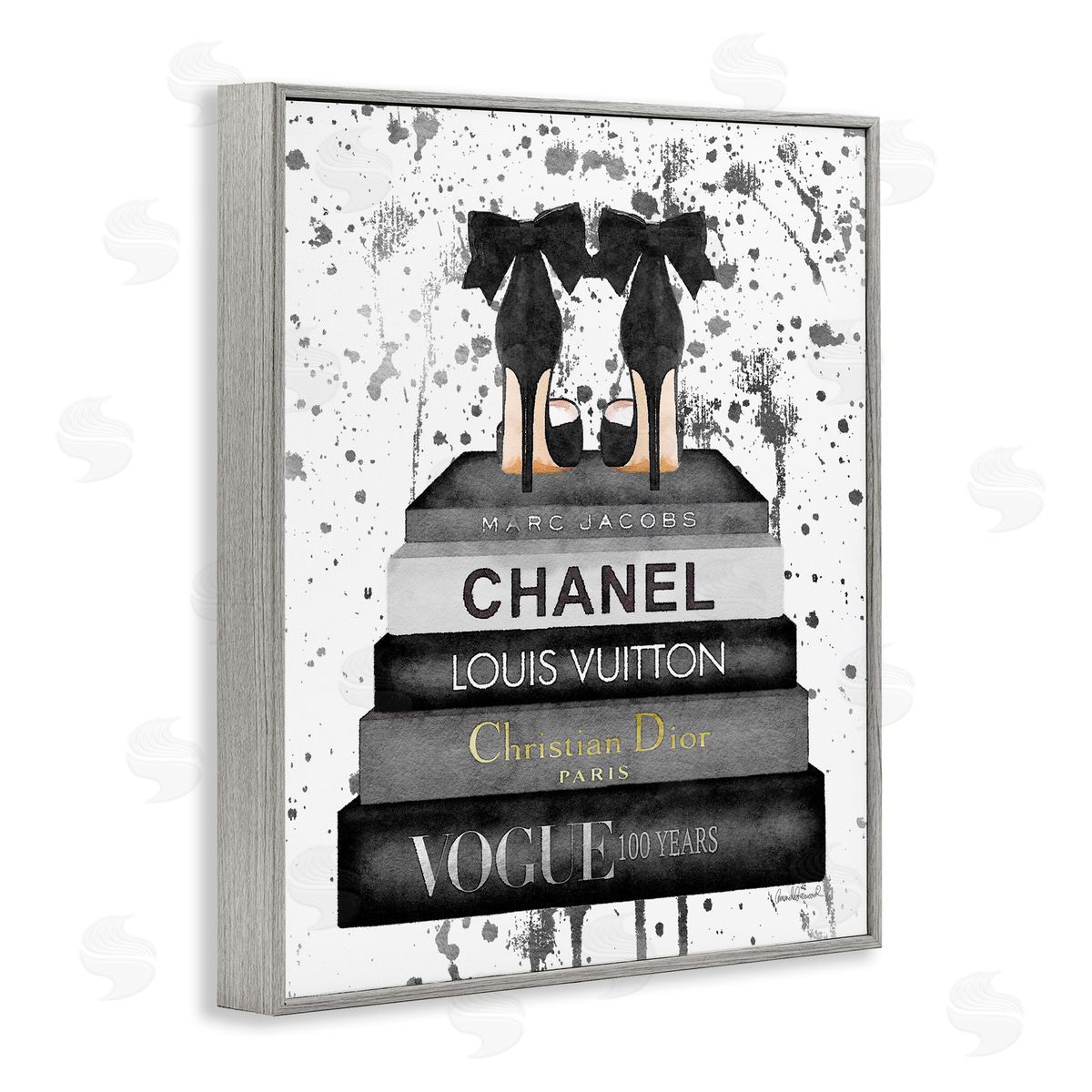 Glam Fashion Books & Heels Grey Frame Print Wall Art, Home Decor by Amanda Greenwood