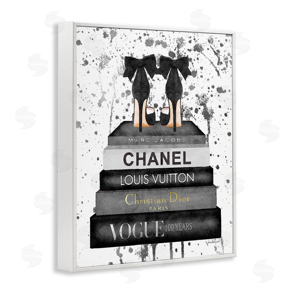 Glam Fashion Books & Heels White Frame Print Wall Art, Home Decor by Amanda Greenwood