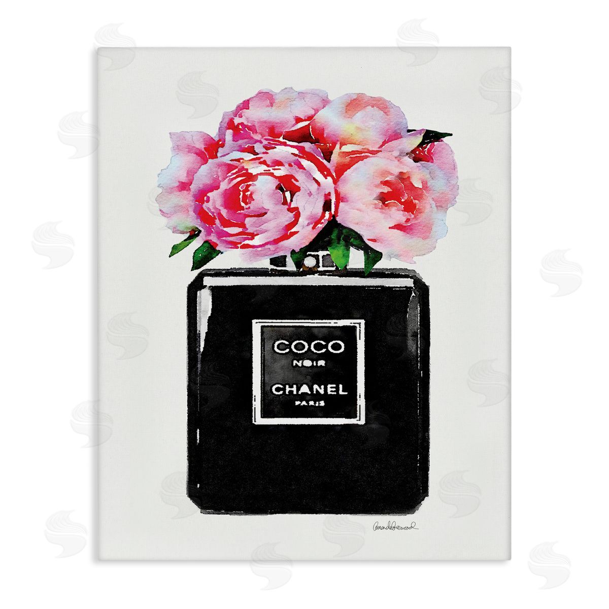 Glam Perfume Bottle Flowers Canvas Wall Art, Home Decor by Amanda Greenwood