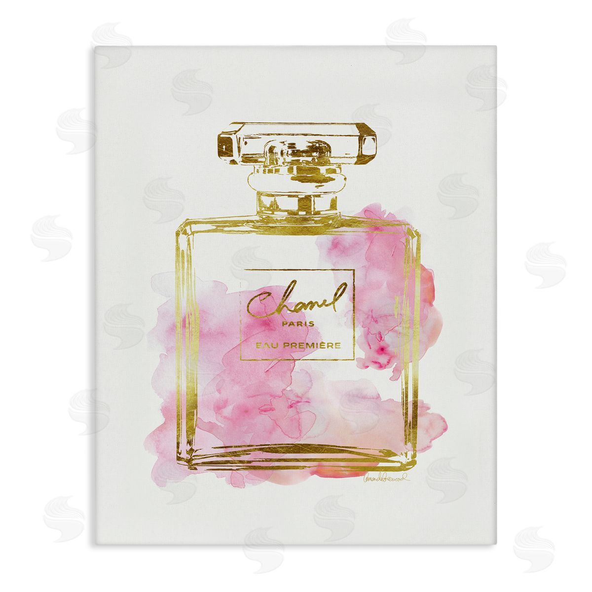 Glam Perfume Bottle Gold Pink Canvas Wall Art, Home Decor by Amanda Greenwood