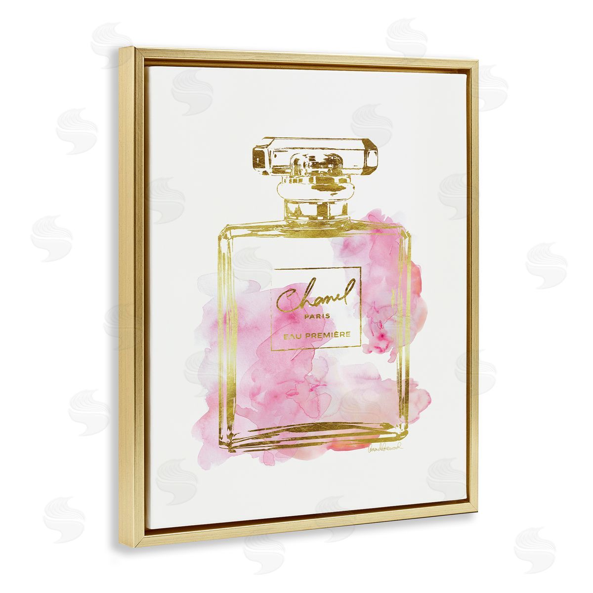 Glam Perfume Bottle Gold Pink Gold Floating Frame Canvas Wall Art, Home Decor by Amanda Greenwood