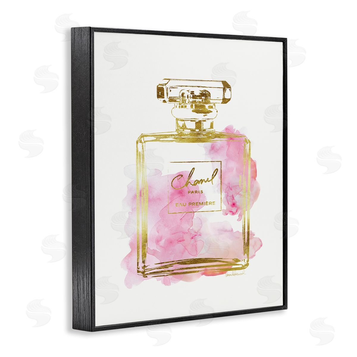 Glam Perfume Bottle Gold Pink Black Frame Print Wall Art, Home Decor by Amanda Greenwood