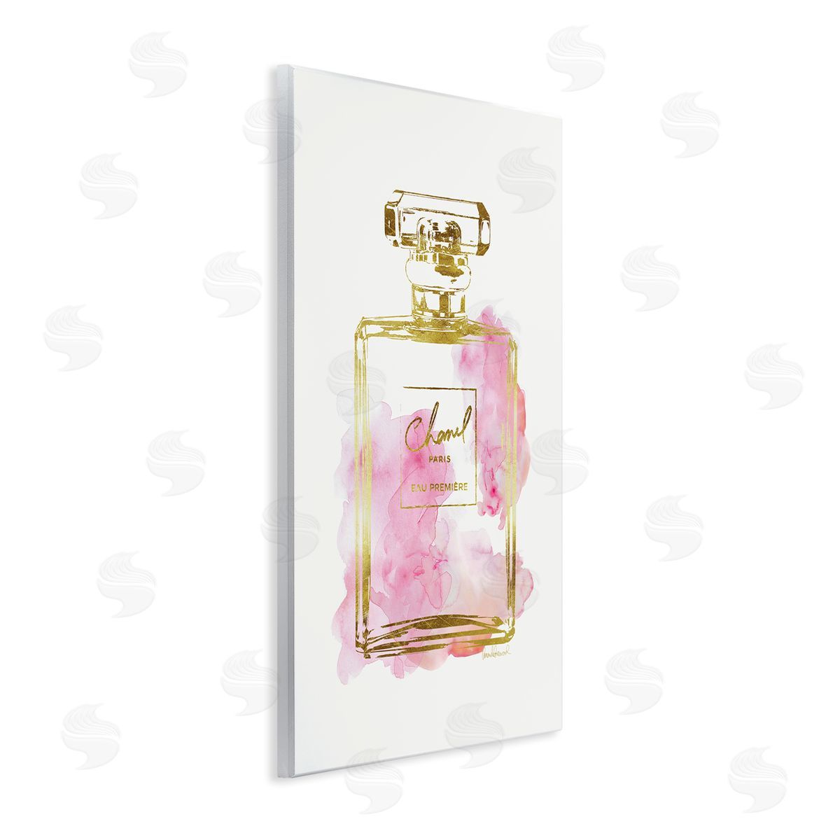 Glam Perfume Bottle Gold Pink Wood Plaque Wall Art, Home Decor by Amanda Greenwood