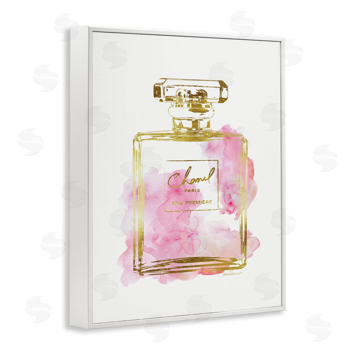 Glam Perfume Bottle Gold Pink White Frame Print Wall Art, Home Decor by Amanda Greenwood
