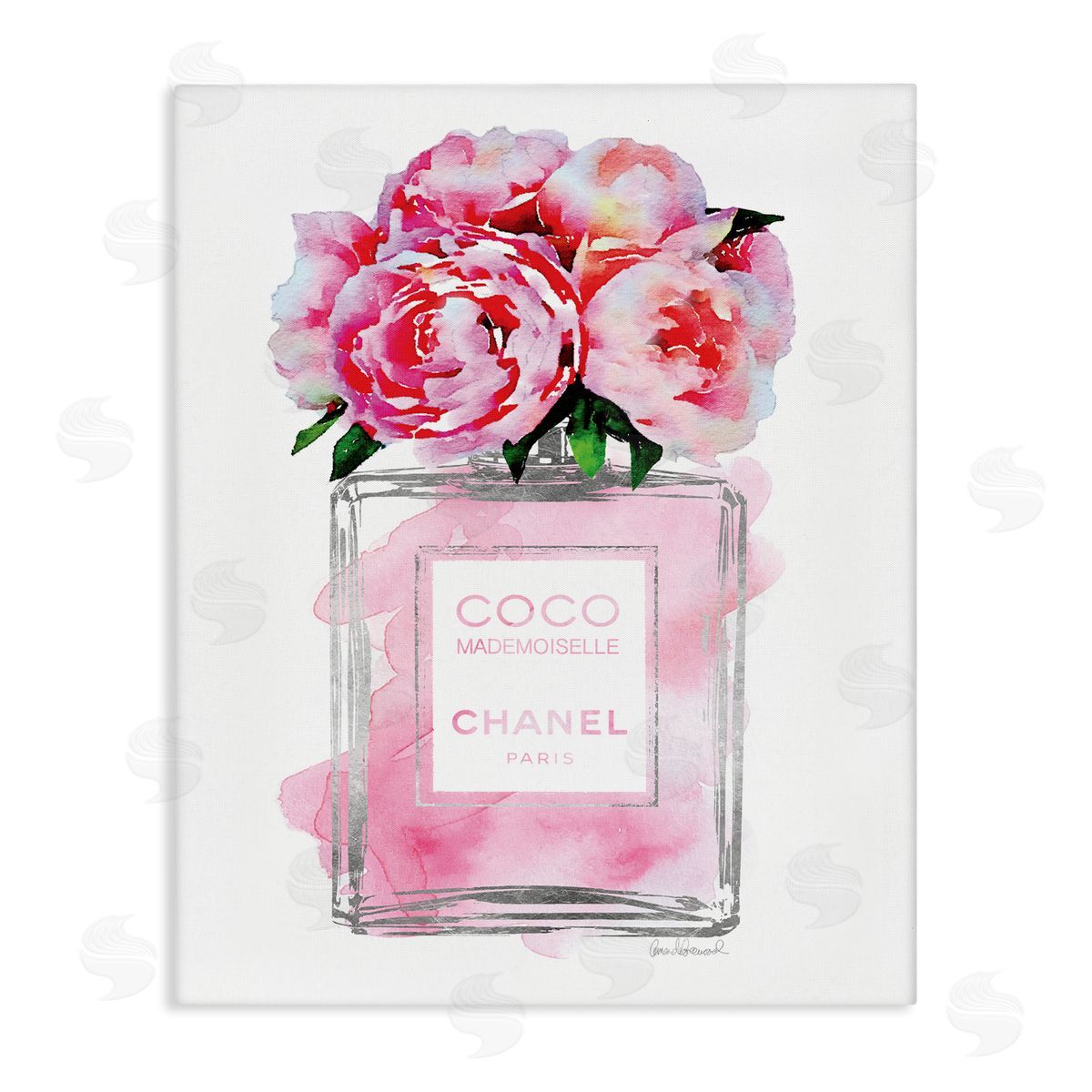 Glam Perfume Bottle with Roses Canvas Wall Art, Home Decor by Amanda Greenwood