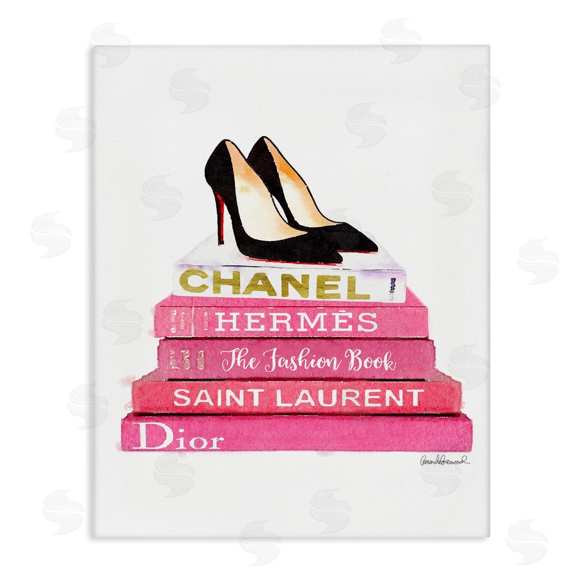 Glam Pink Fashion Books Pump Heels Canvas Wall Art, Home Decor by Amanda Greenwood