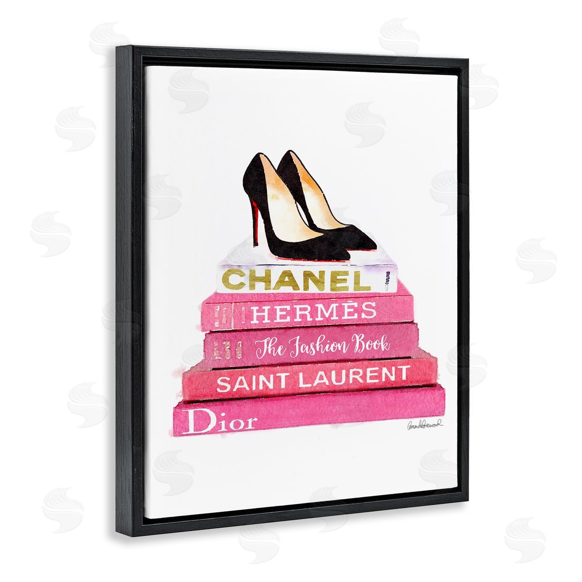 Glam Pink Fashion Books Pump Heels Black Floating Frame Canvas Wall Art, Home Decor by Amanda Greenwood