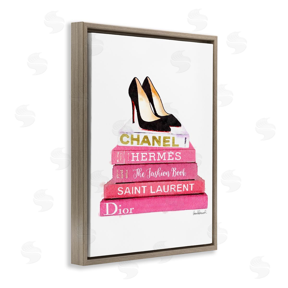 Glam Pink Fashion Books Pump Heels Brown Floating Frame Canvas Wall Art, Home Decor by Amanda Greenwood
