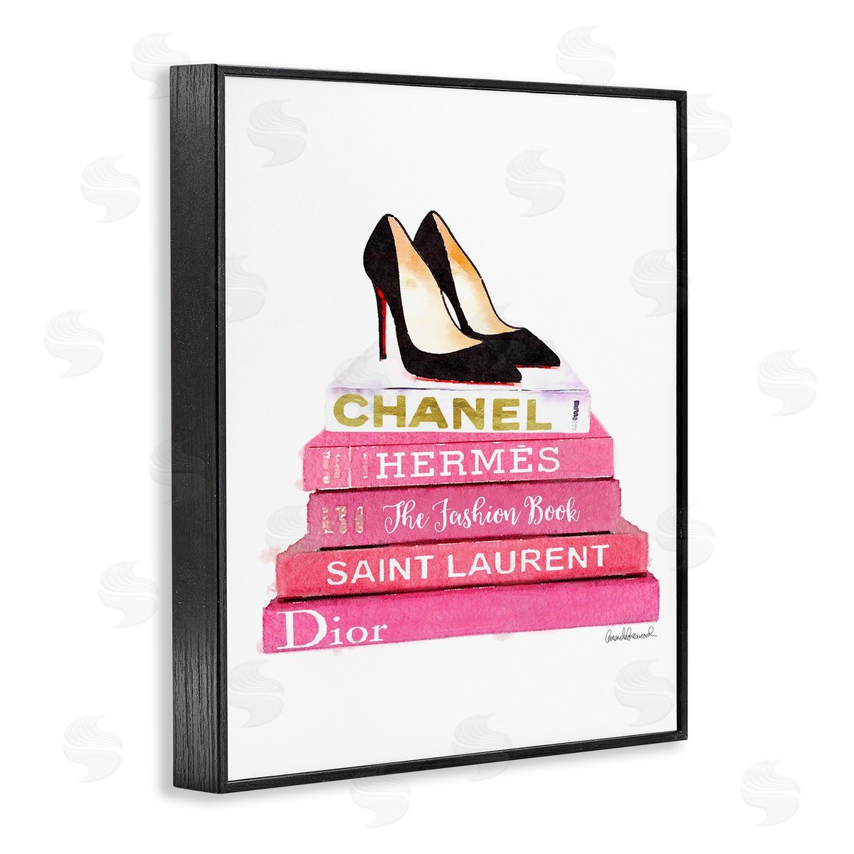 Glam Pink Fashion Books Pump Heels Black Frame Print Wall Art, Home Decor by Amanda Greenwood