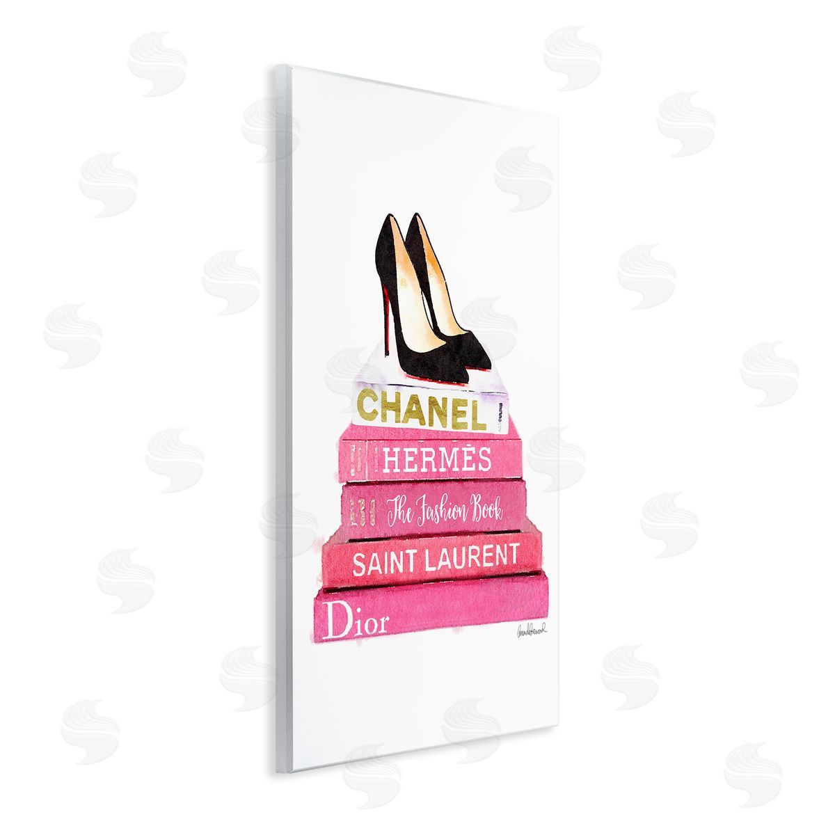 Glam Pink Fashion Books Pump Heels Wood Plaque Wall Art, Home Decor by Amanda Greenwood