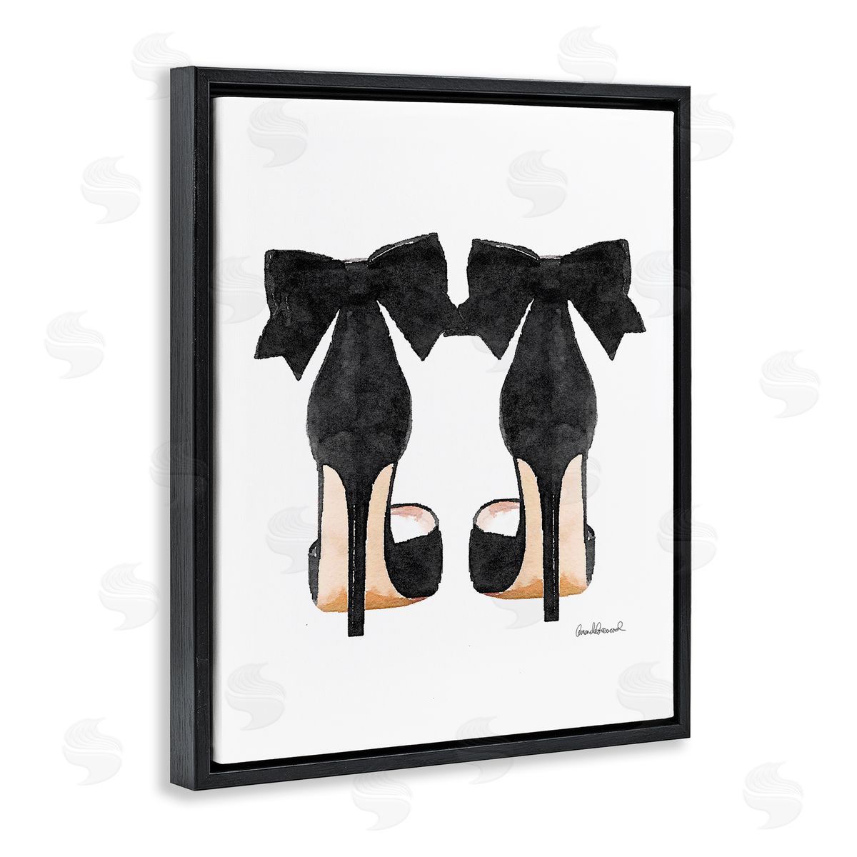 Glam Pumps Heels With Black Bow Black Floating Frame Canvas Wall Art, Home Decor by Amanda Greenwood