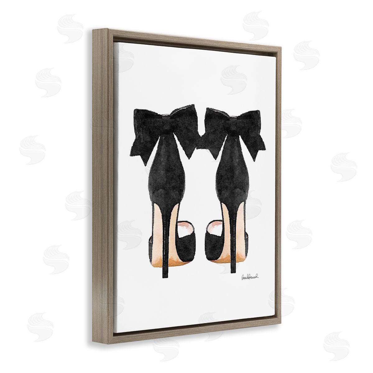 Glam Pumps Heels With Black Bow Brown Floating Frame Canvas Wall Art, Home Decor by Amanda Greenwood