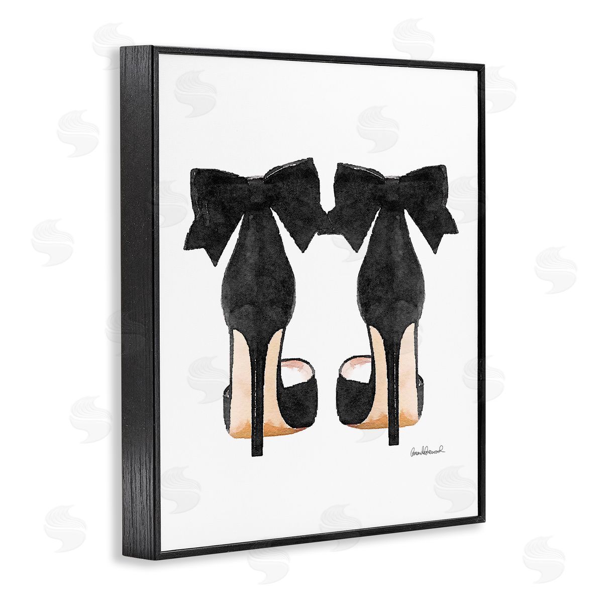Glam Pumps Heels With Black Bow Black Frame Print Wall Art, Home Decor by Amanda Greenwood
