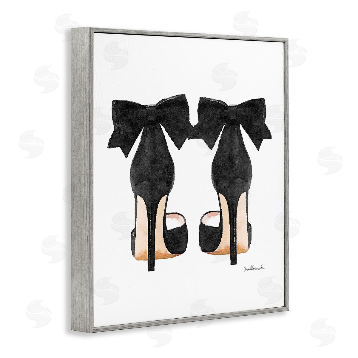 Glam Pumps Heels With Black Bow Grey Frame Print Wall Art, Home Decor by Amanda Greenwood