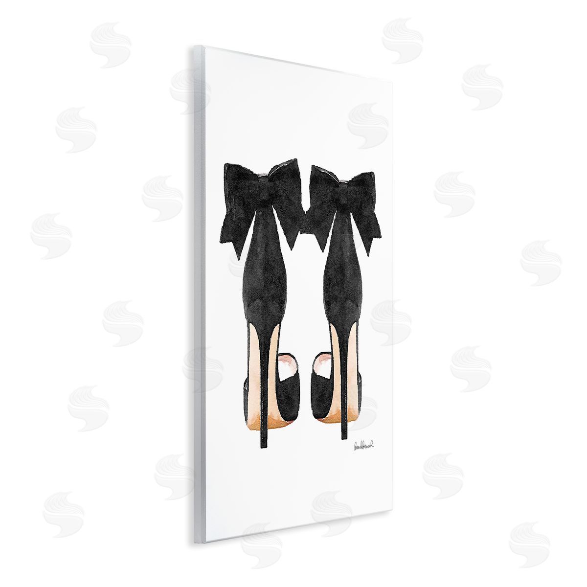 Glam Pumps Heels With Black Bow Wood Plaque Wall Art, Home Decor by Amanda Greenwood