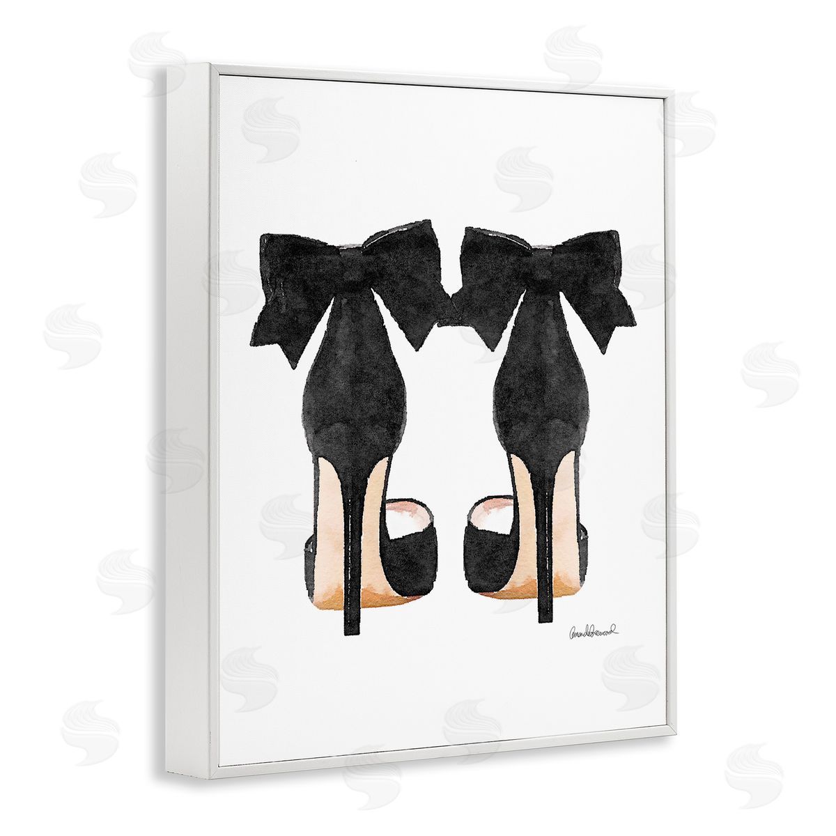 Glam Pumps Heels With Black Bow White Frame Print Wall Art, Home Decor by Amanda Greenwood