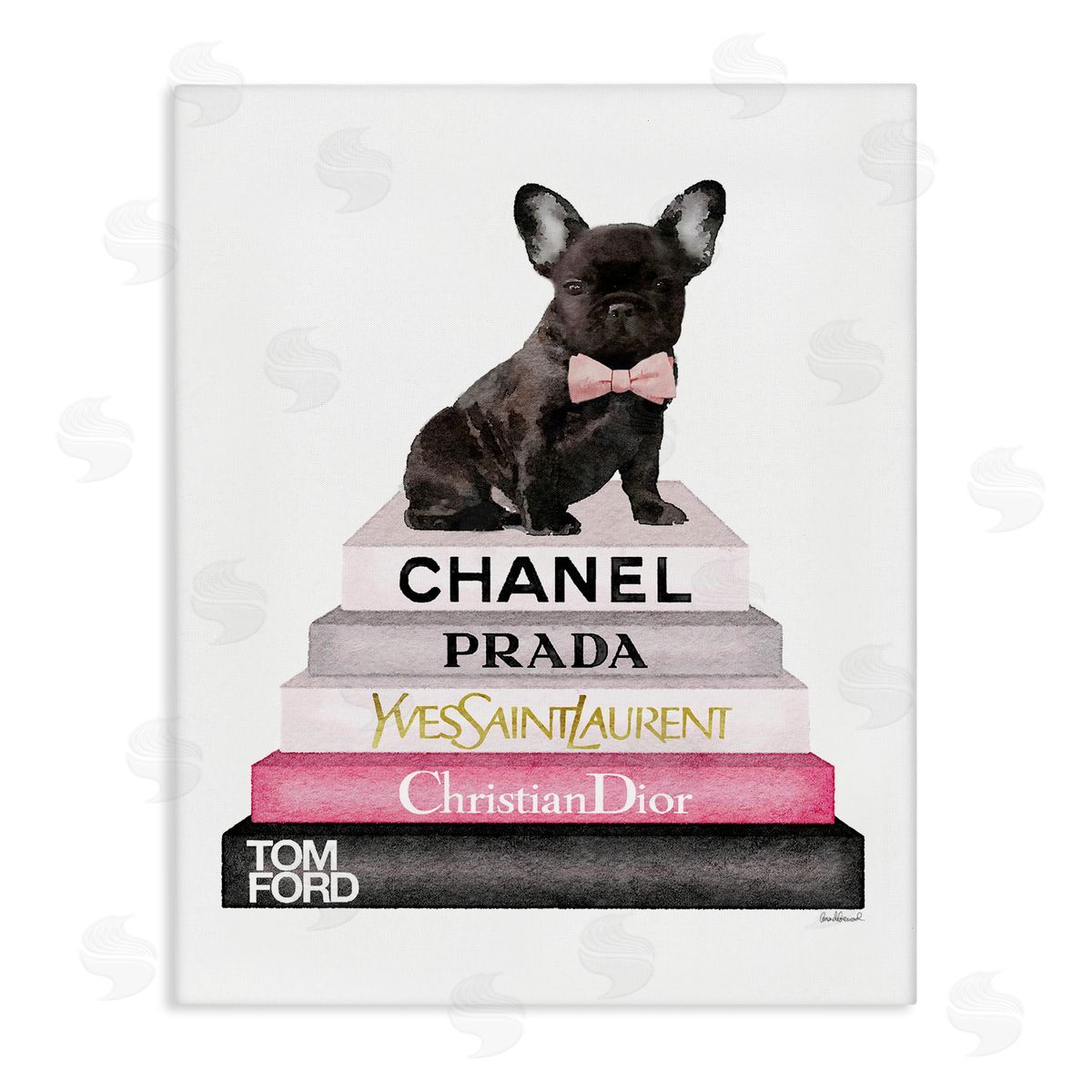 Book Stack Fashion French Bulldog Canvas Wall Art, Home Decor by Amanda Greenwood