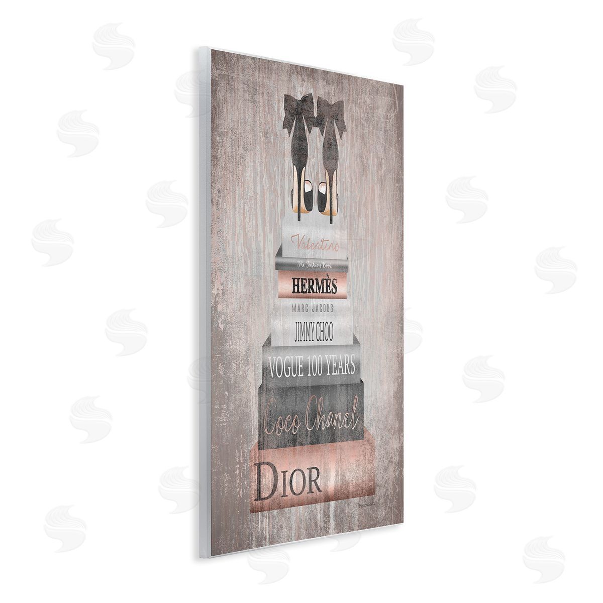 Book Stack Heels Metallic Pink Wood Plaque Wall Art, Home Decor by Amanda Greenwood