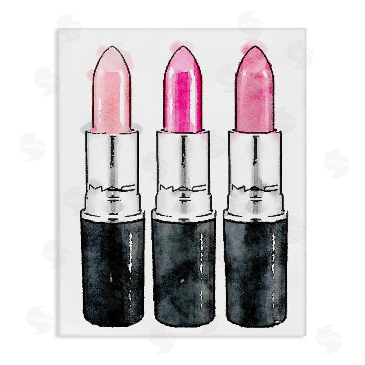 Three Pink Lipsticks Canvas Wall Art, Home Decor by Amanda Greenwood
