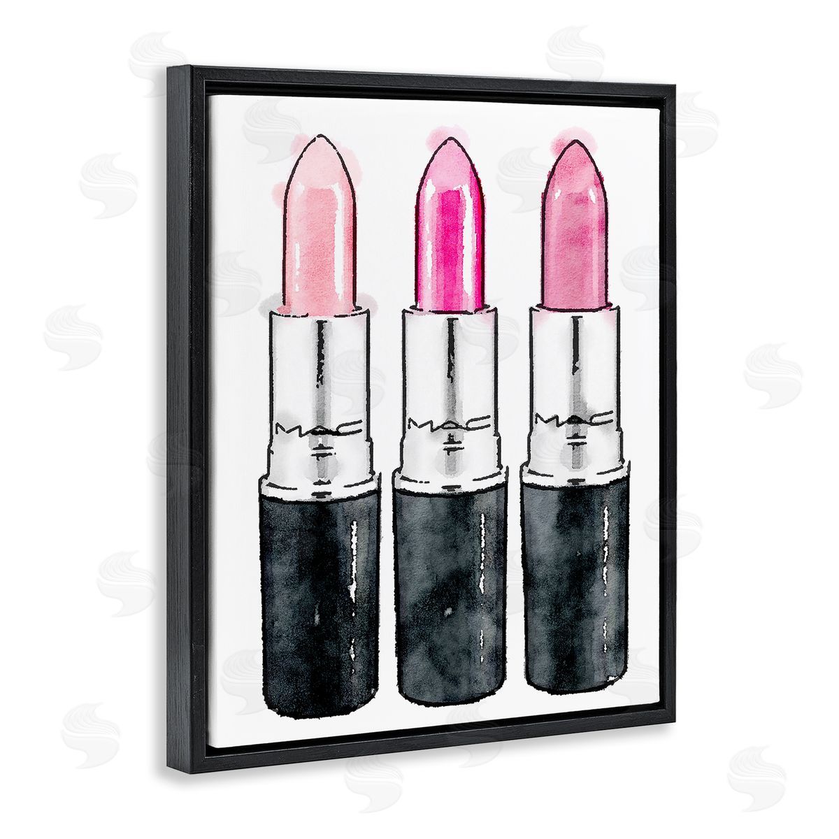 Three Pink Lipsticks Black Floating Frame Canvas Wall Art, Home Decor by Amanda Greenwood