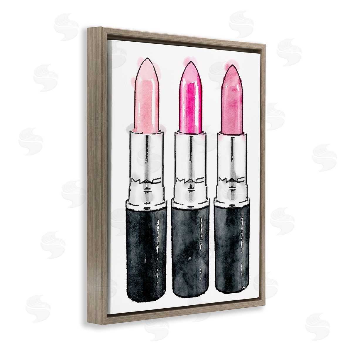 Three Pink Lipsticks Brown Floating Frame Canvas Wall Art, Home Decor by Amanda Greenwood