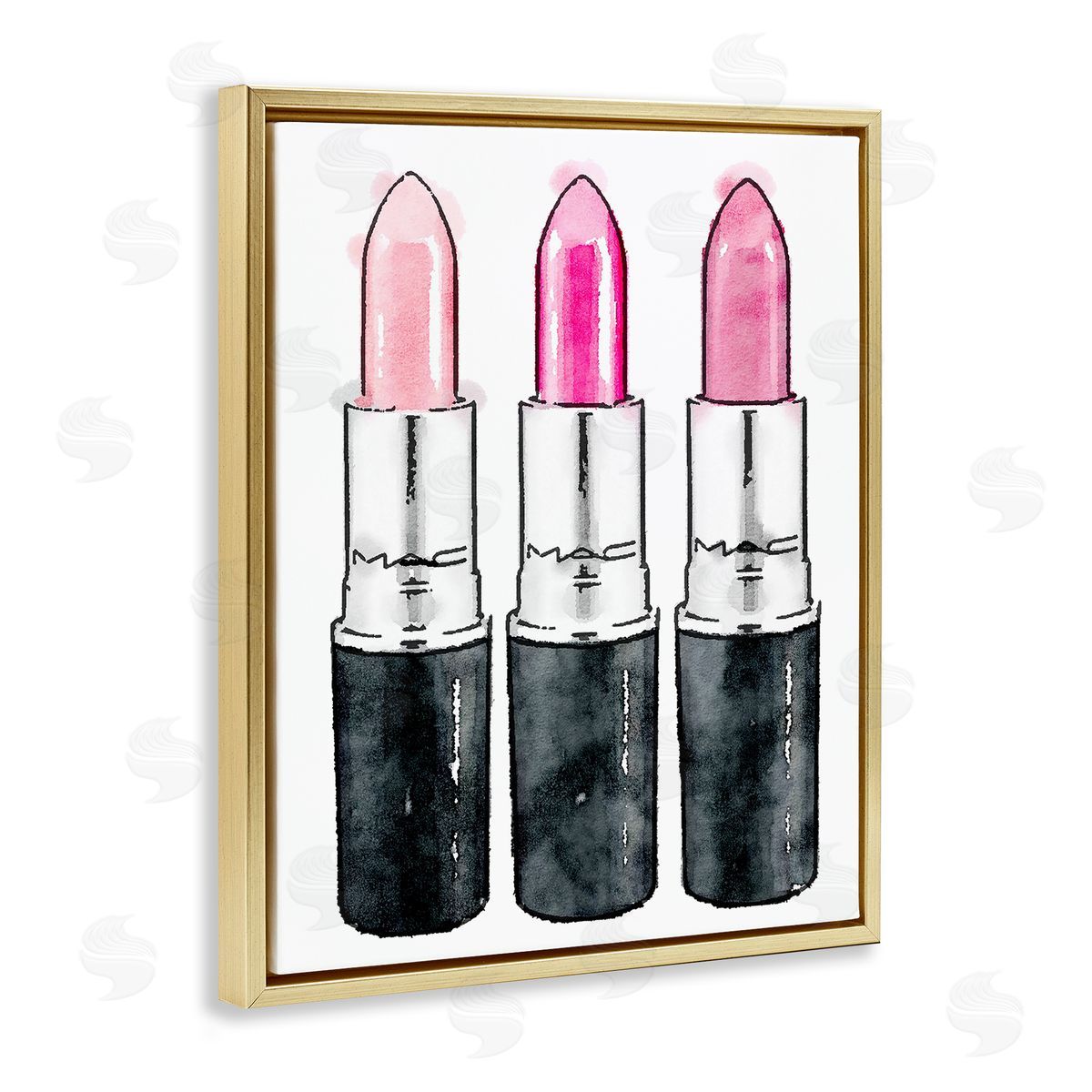 Three Pink Lipsticks Gold Floating Frame Canvas Wall Art, Home Decor by Amanda Greenwood