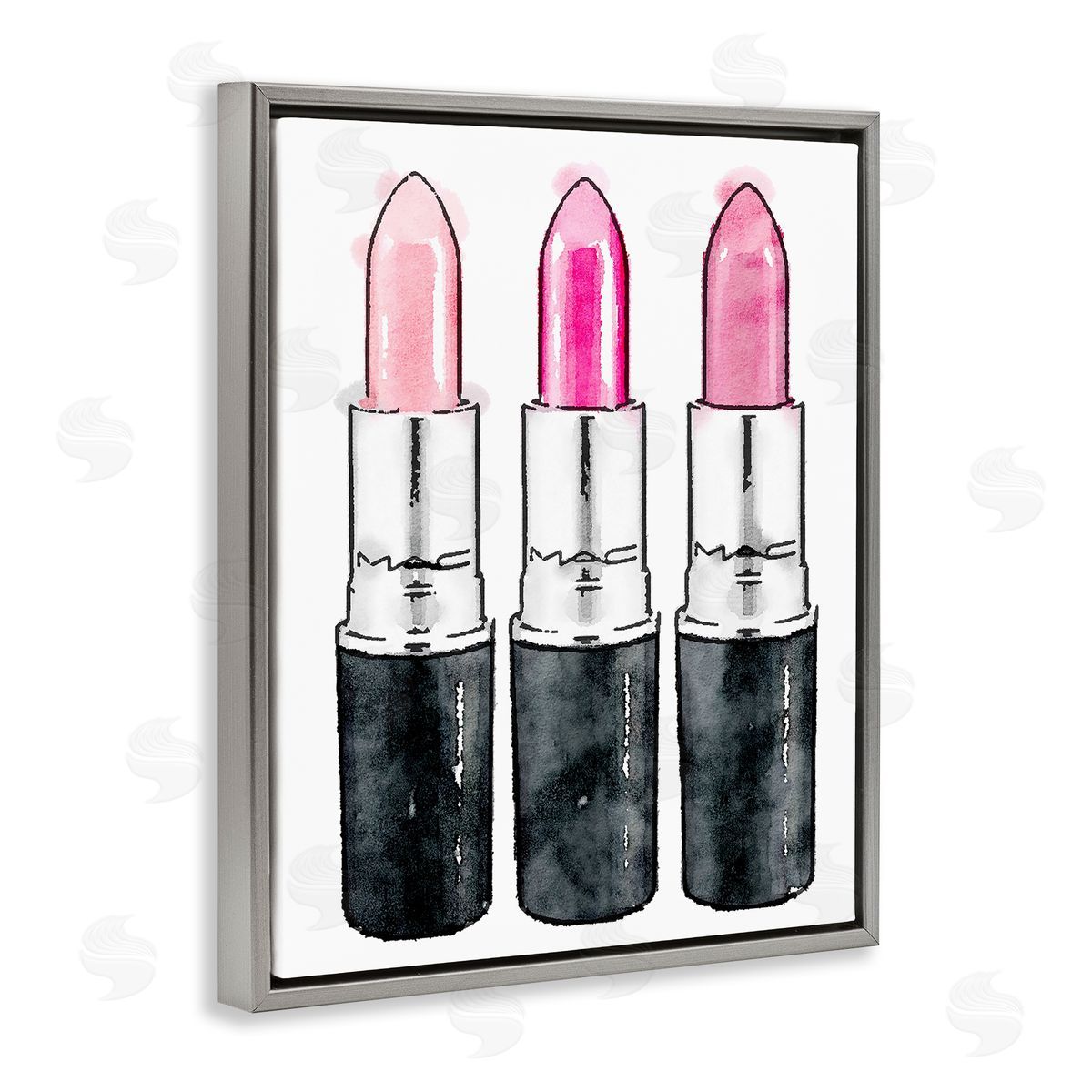 Three Pink Lipsticks Grey Floating Frame Canvas Wall Art, Home Decor by Amanda Greenwood