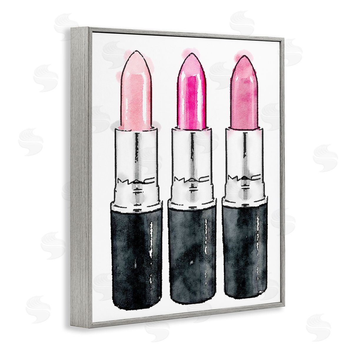 Three Pink Lipsticks Grey Frame Print Wall Art, Home Decor by Amanda Greenwood