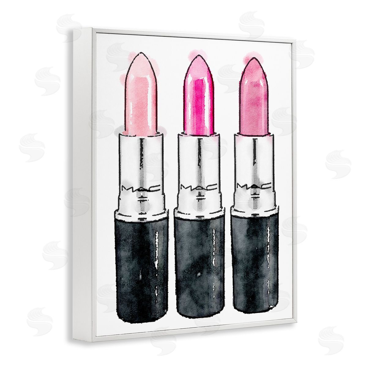 Three Pink Lipsticks White Frame Print Wall Art, Home Decor by Amanda Greenwood
