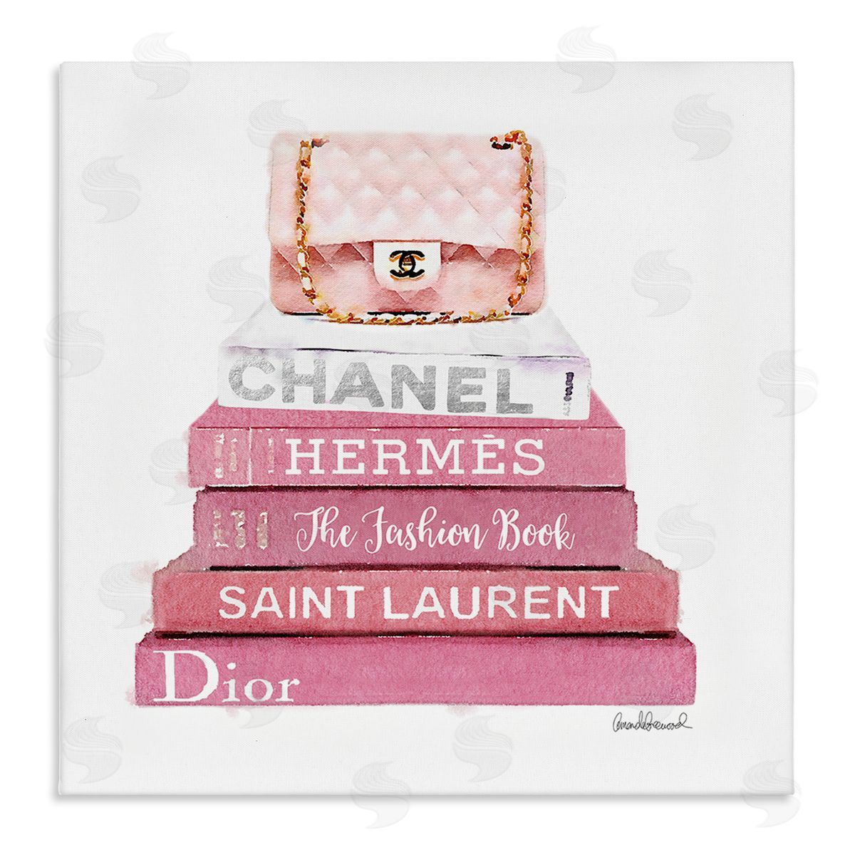 Pink Book Stack Fashion Handbag Canvas Wall Art, Home Decor by Amanda Greenwood