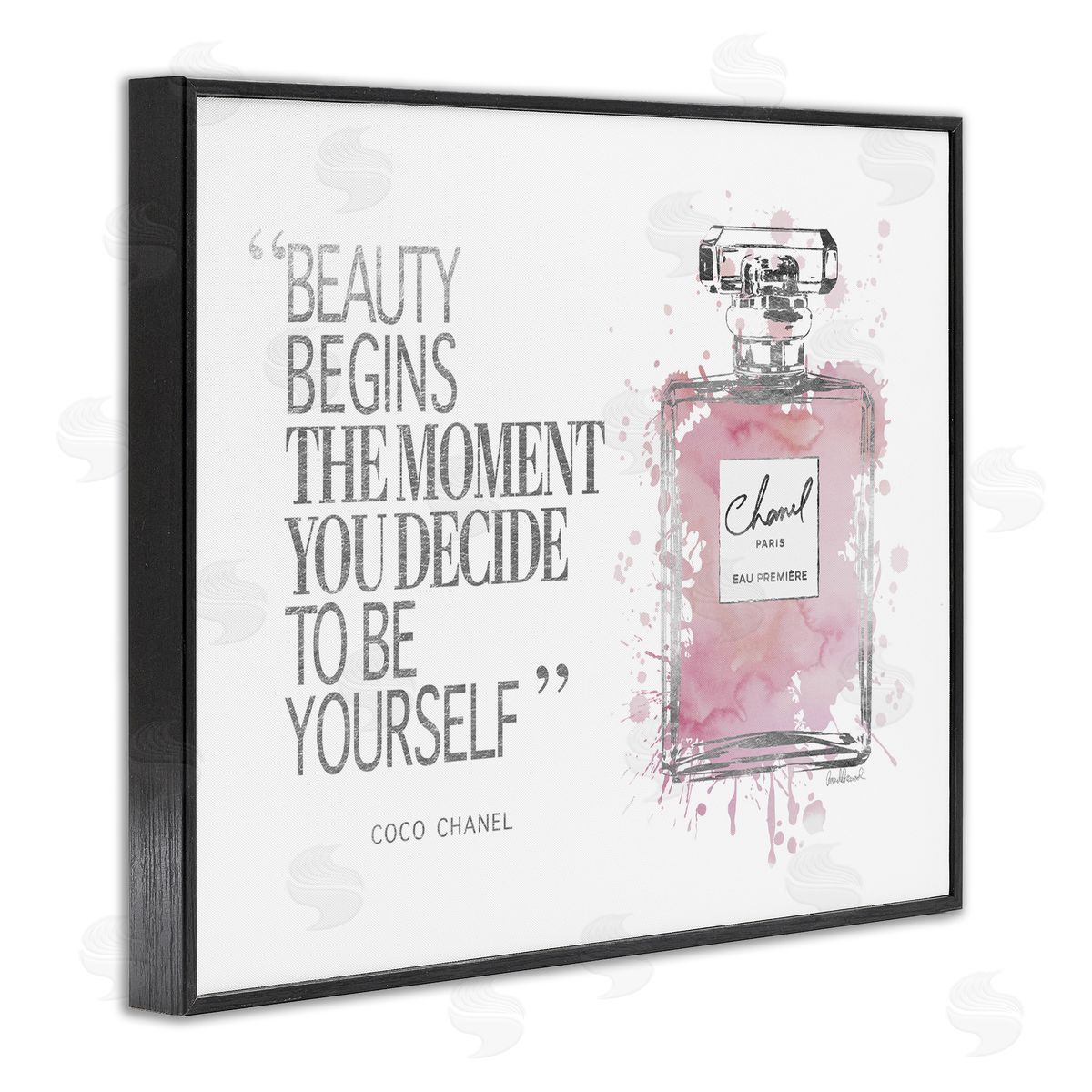 Beauty Begins Fashion Perfume Black Frame Print Wall Art, Home Decor by Amanda Greenwood